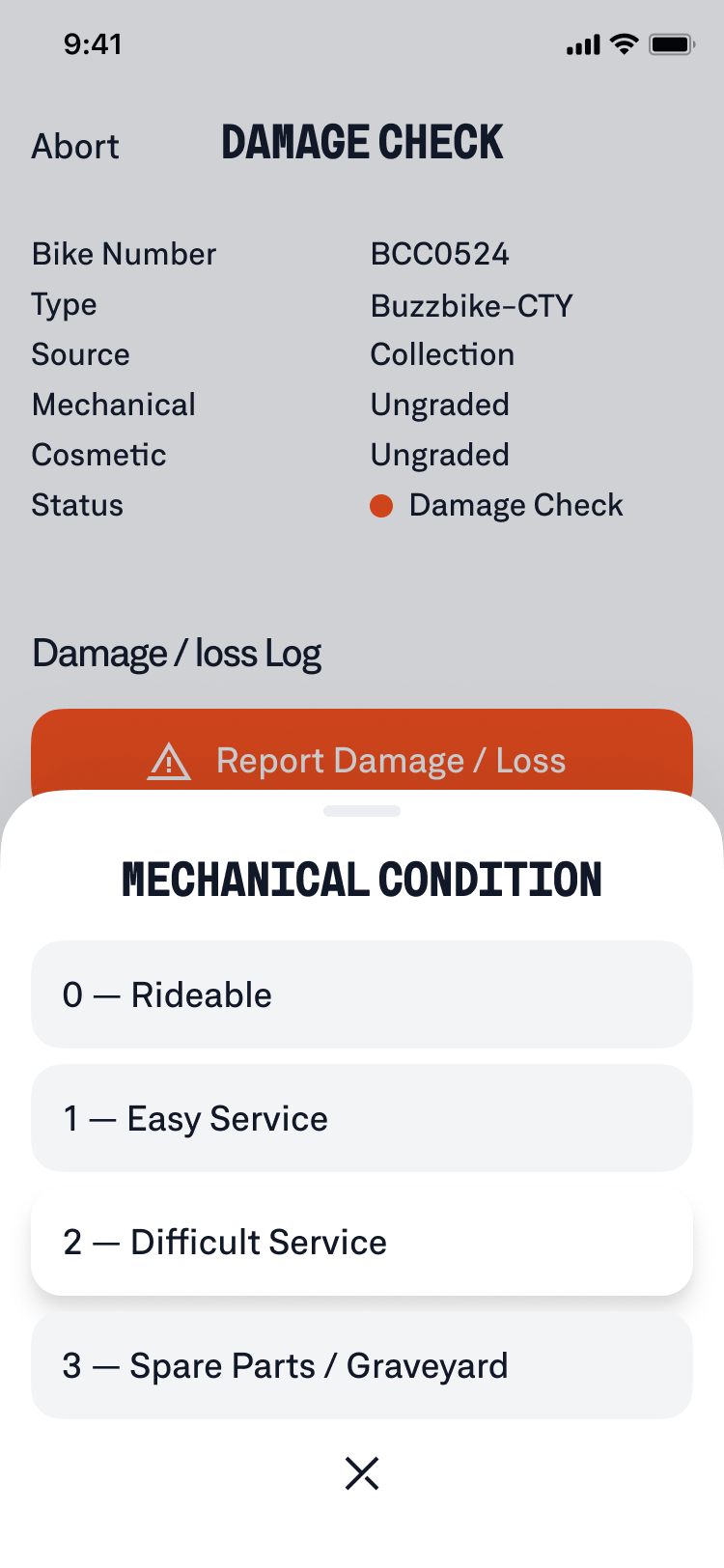 Ops app — damage check form