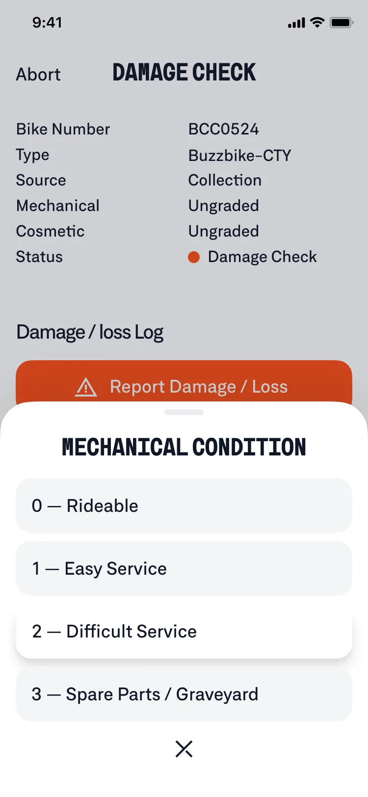 Ops app — damage check form