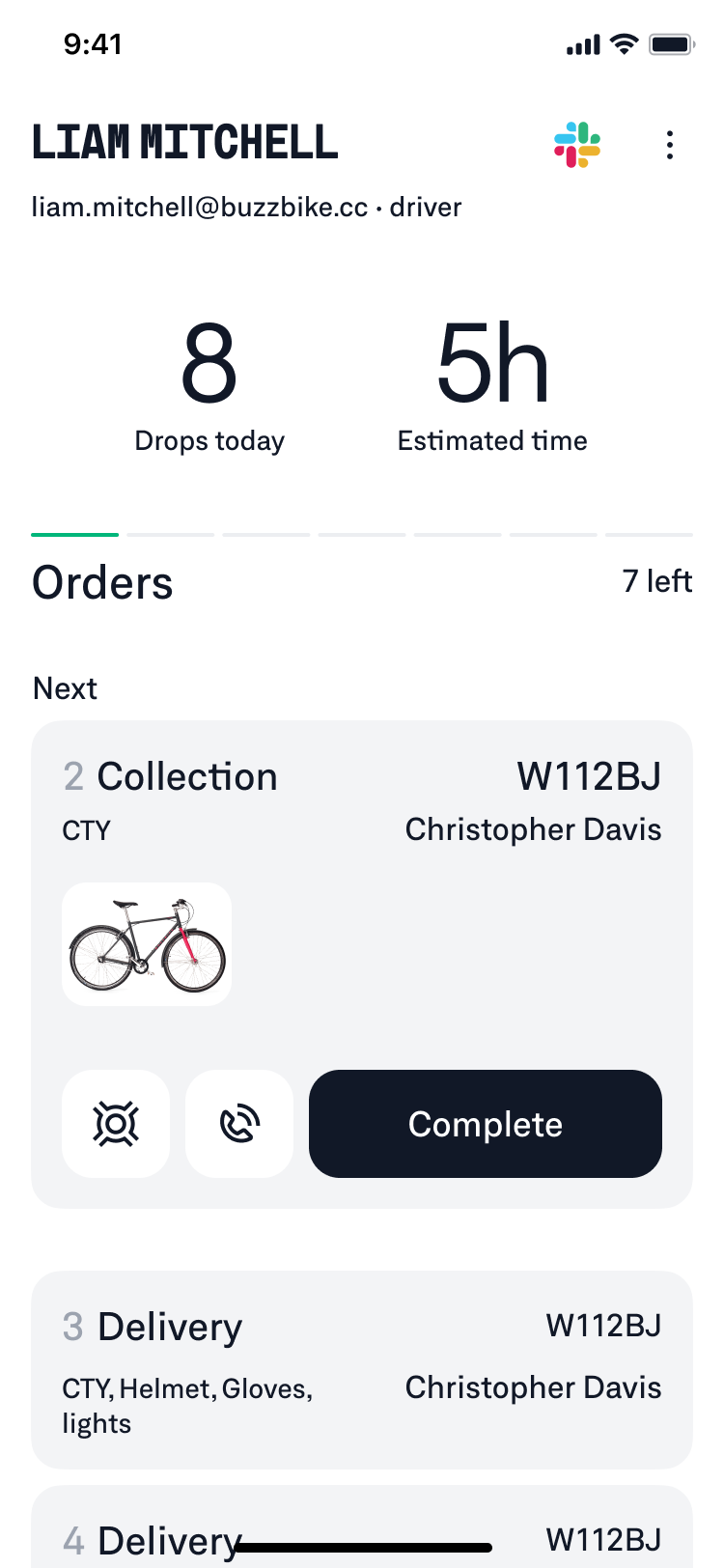 Driver delivery screen