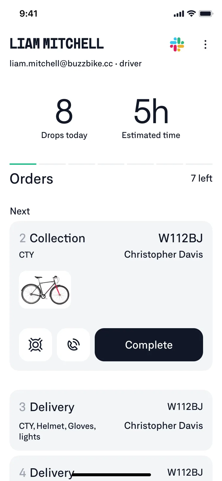 Driver delivery screen