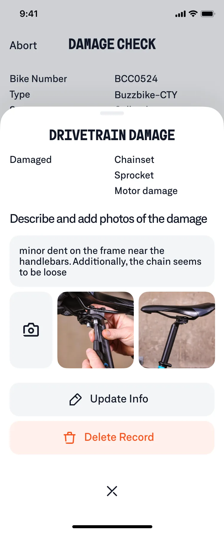 Ops app — drivetrain damage