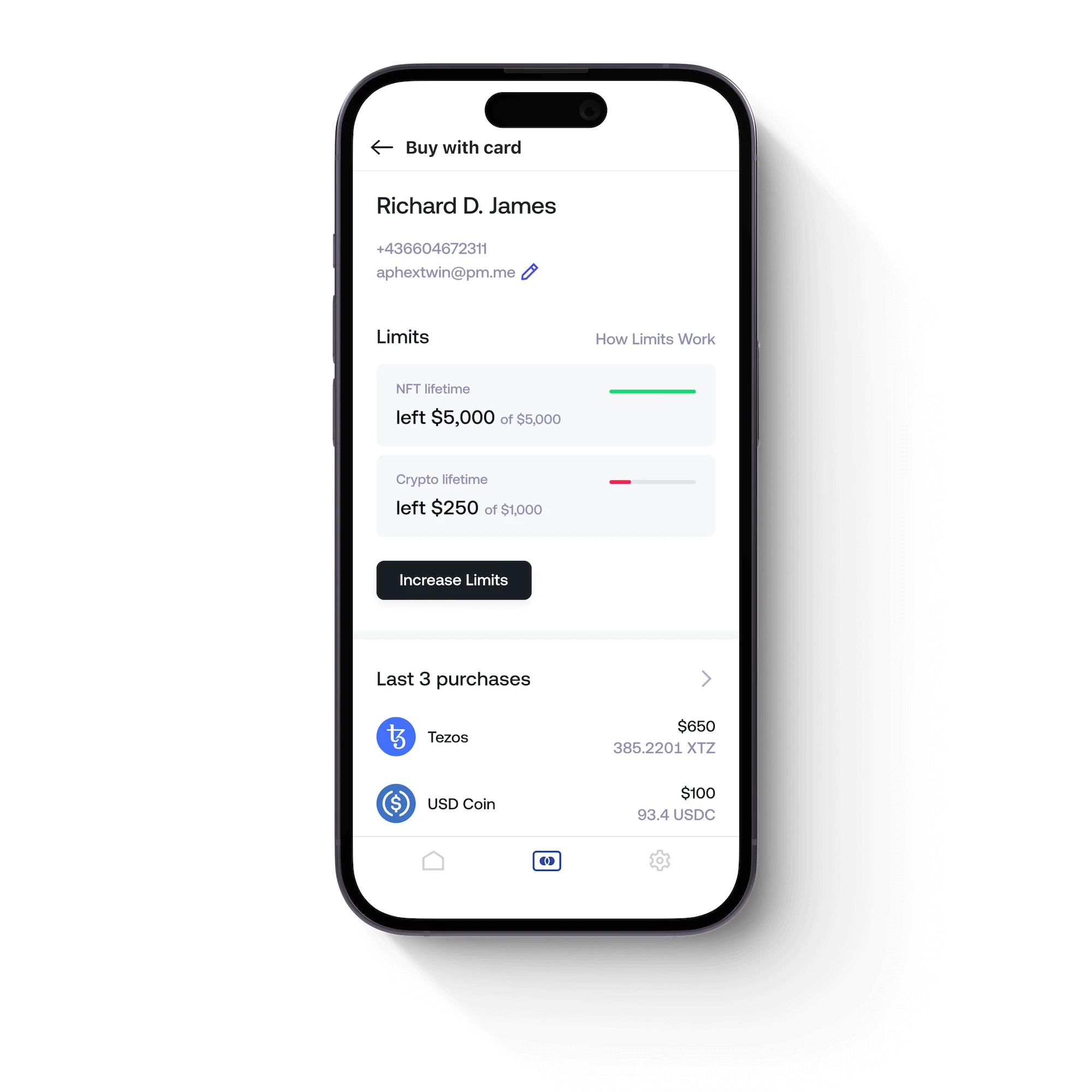 Wert account and card UI