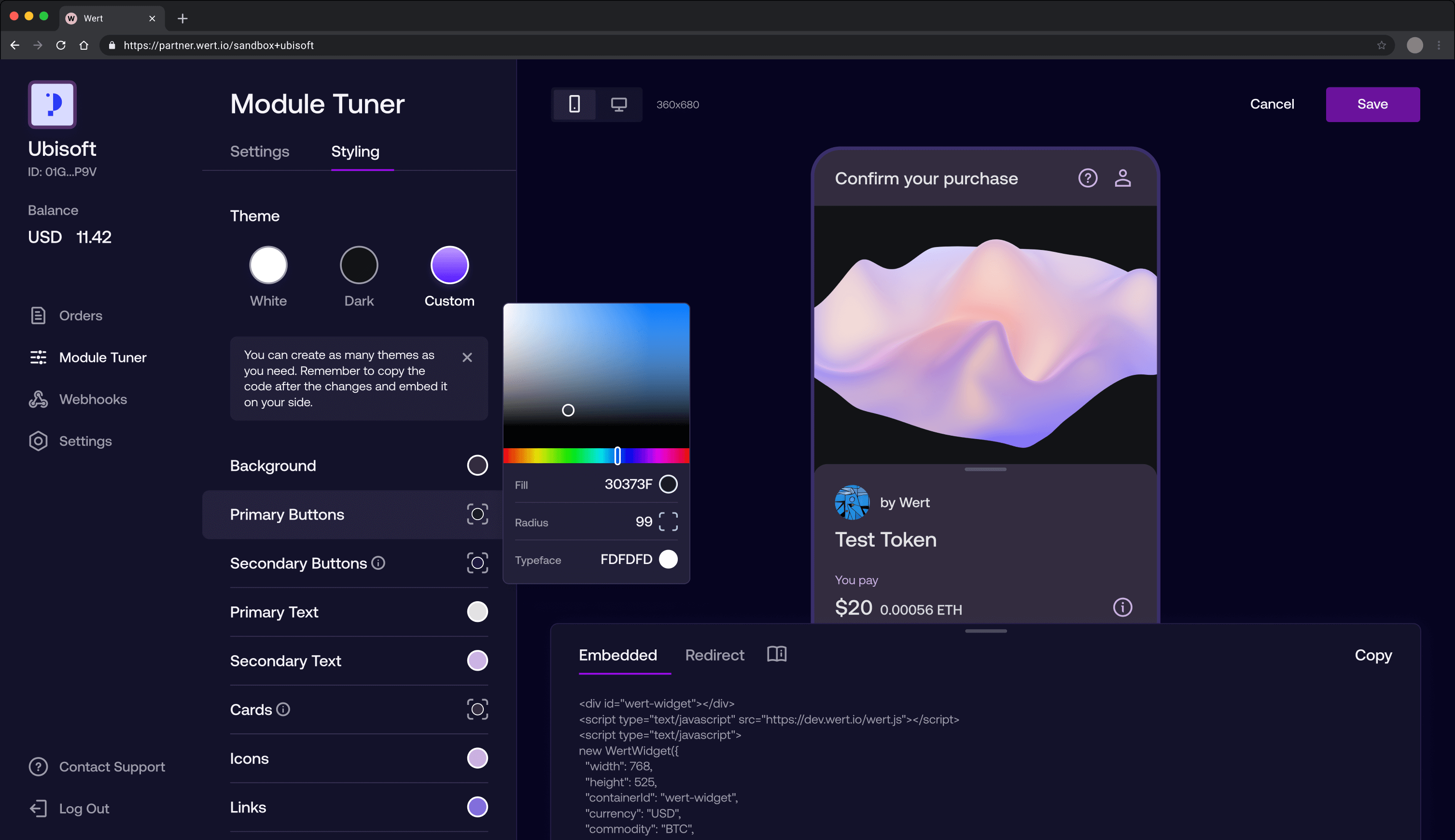 Partner account dashboard